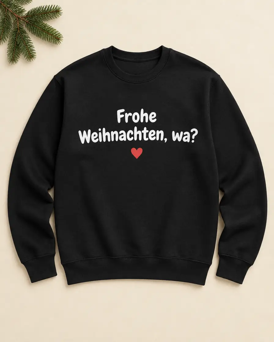 Schwarzer Pullover mit Schriftzug Frohe Weihnachten, wa?