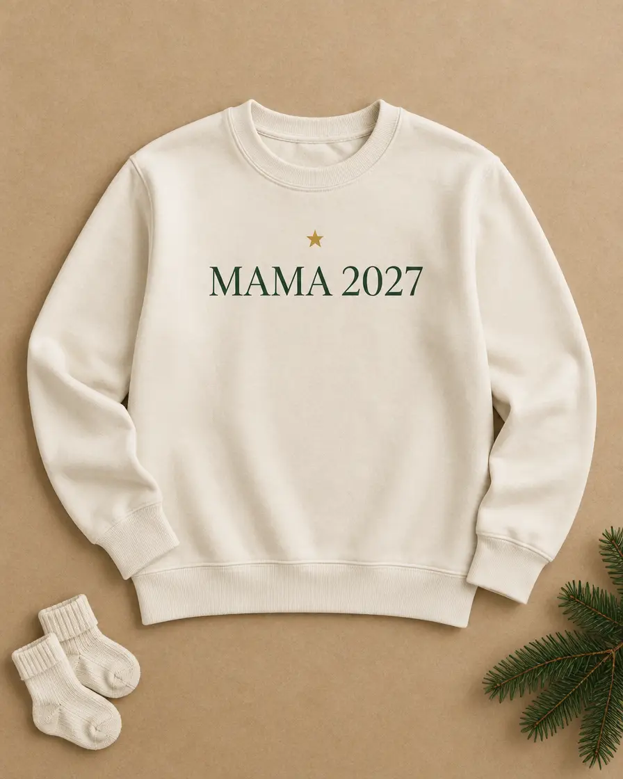 Cremefarbener Pullover mit Schriftzug MAMA 2027
