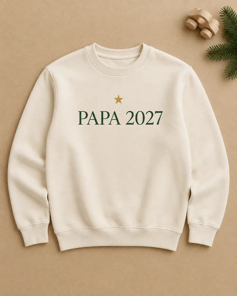 Cremefarbener Pullover mit Schriftzug PAPA 2027